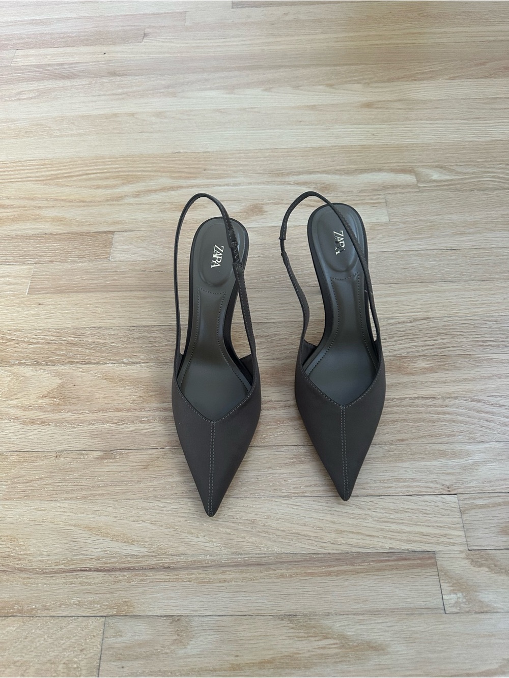 ZARA Olive Pointed Slingback Heels - Picture 2 of 11